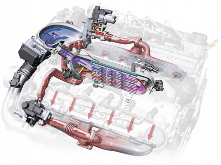 EGR in the V12 TDI: the radiator sits in the engine’s inside V