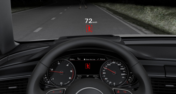 Enhanced safety: the head-up display can also show the information from the night vision system