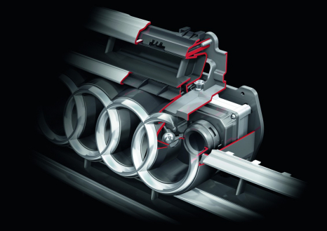 Hidden camera: the system’s optics are behind the left Audi ring