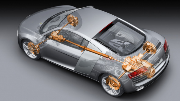 Engine at the rear, propeller shaft toward the front: the Audi R8